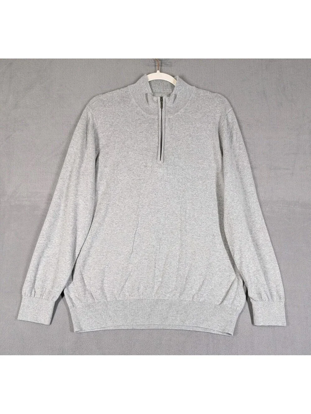 LL Bean Mens Large Gray Cotton Cashmere Quarter Zip Sweater Casual Classic Soft